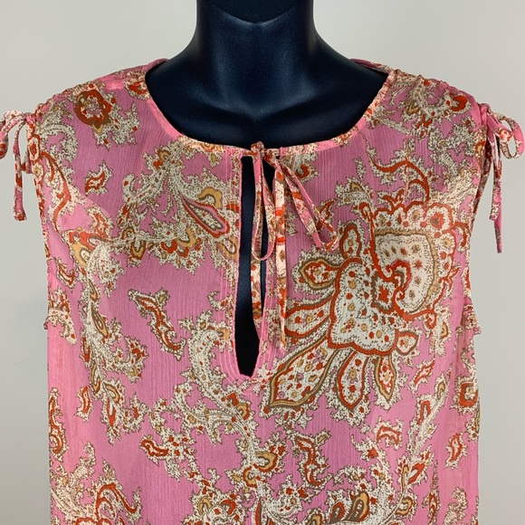 Talbots sheer sleeveless floral blouse tie neck and sleeves, Size S - Picture 2 of 4